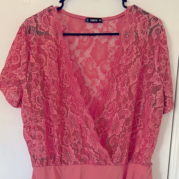 Tops - Pink plus size lace body suit